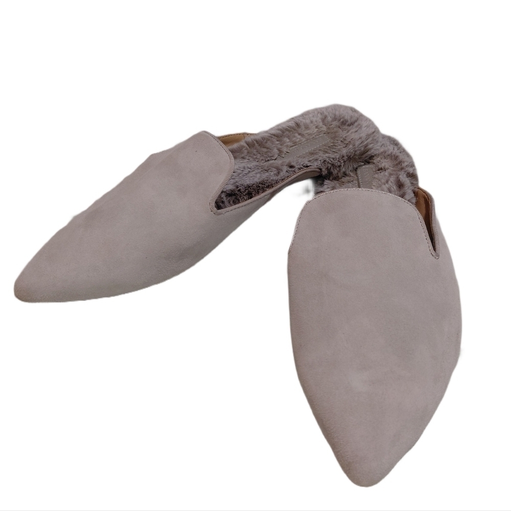Banana Republic Furry Gray Suede Mules Size 10.5